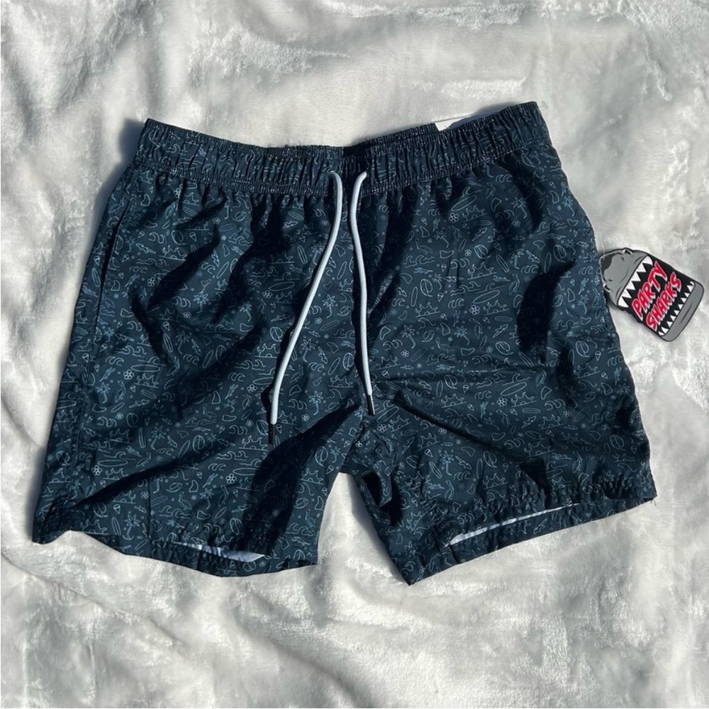 NWT PARTY SHARKS Navy Patterned Swim Shorts